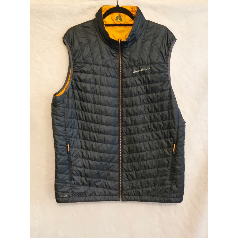 Eddie Bauer Men's XL First Ascent Reversible Puffer Vest Black Orange Full Zip